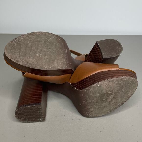 Bleecker & Bond Sienna Leather Ankle Strap Block Heel Platform Sandal Brown 7.5 - Picture 5 of 8